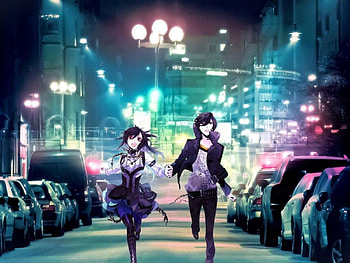 follow the light, anime girl, city streets, lights, colors, long hair HD wallpaper