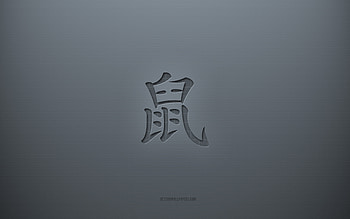 Rat Kanji Symbol, gray creative background, Rat Japanese character, Japanese hieroglyphs, Rat, Kanji, Japanese Symbol for Rat, gray paper texture, Rat hieroglyph HD wallpaper