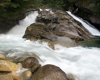 Alpine Falls, falls, water, rock, tree HD wallpaper