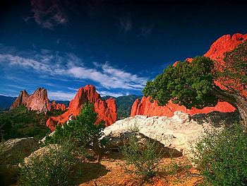 Garden of Gods, clouds, bush, sky, canyon HD wallpaper