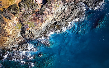 aerial view, , coast, blue water, rocky coast, summer, rocks, sea, beautiful nature, R, travel concepts HD wallpaper