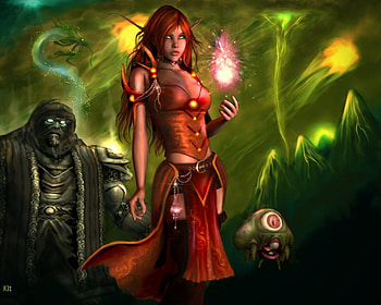 WOW Blood elf, games, fantasy, wow, green, red, blood, elf HD wallpaper