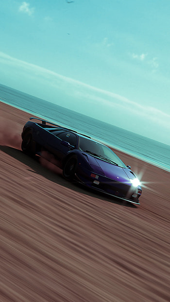 Lamborghini Diablo, purple lambo, beach, lambo HD phone wallpaper