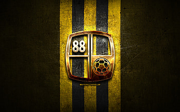 Barito Putera FC, golden logo, Indonesia Liga 1, yellow metal background, football, Indonesian football club, Barito Putera logo, soccer, Barito Putera HD wallpaper