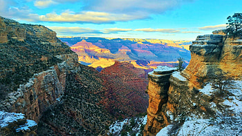 Grand Canyon National Park - Bright Angel Trail in Winter, treessnow, winter, arizona, trees, landscape, sky, rocks, usa HD wallpaper