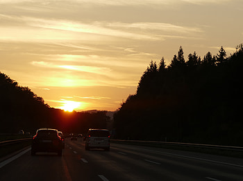 Sunset, Cars, Road, Traffic, Movement, Track, Route HD wallpaper