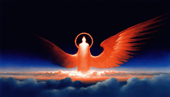Guardian Angel Above The Clouds, orange, angel, clouds, artist, artwork, art, digital-art, pixiv HD wallpaper