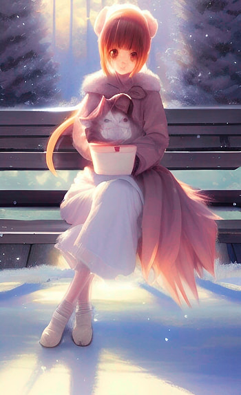 An Anime Girl Sitting On the Bench, artistic, winter HD phone wallpaper