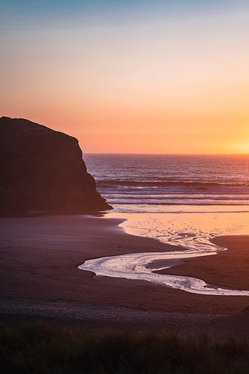 Nature, Sunset, Sand, Rocks, Coast HD phone wallpaper