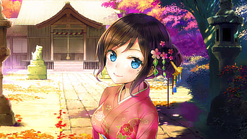 Blue eyes, cute, anime girl, original, traditional clothes HD wallpaper