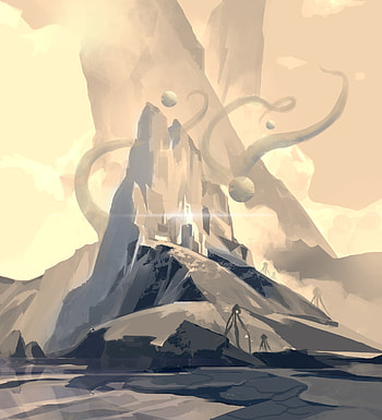 Fantasy, Art, Mountains, Rocks, Circles HD phone wallpaper