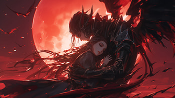 With You Until the End, Anime, AI Art, romance, red, moon, red anime HD wallpaper