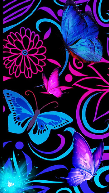 FANTASY TIME, neon, butterfly, purple, flower HD phone wallpaper