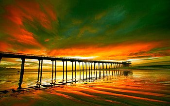 PIER at DUSK, sea, landscape, pier, bridge, sunset HD wallpaper