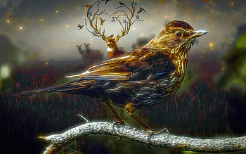 abstract bird, , thrush, abstract wildlife, deer, abstract landscape, creative, abstract nature HD wallpaper