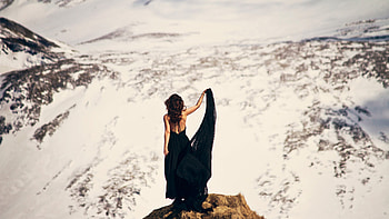 Girl In Black Dress Mountains, girls, black, mountains, nature HD wallpaper
