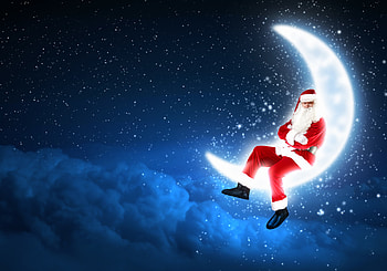 Santa relaxing on the moon, blue, craciun, moon, fantasy, christmas, red, luna, sky, luminos, santa, cloud HD wallpaper