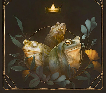Frogs, golden, fantasy, art, yellow, yello, frog, patricia casarrubios, patcas HD wallpaper