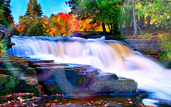 ★Vortex Waterfall★, relaxing, colors, trees, autumn, fall season, places, stunning, attractions in dreams, waterfalls, beautiful, rocks, creative pre-made, love four seasons, step stones, leaves, getaways, nature HD wallpaper