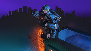 Neon Nights The Watcher Above, anime-girl, artist, artwork, art, digital-art, pixiv HD wallpaper