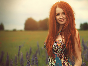 REDHAIRED BEAUTY, SEXY, BABE, GRASS, RED HD wallpaper
