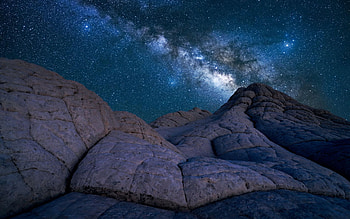 Milky Way Eruption in the Vermillion Cliffs, National Monument, night, Arizona, USA, stars, sky, rocks HD wallpaper