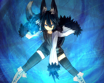 Nanako, blue, sexy, thigh highs, hot, cute, badass, anime girl, wolf girl, cool HD wallpaper
