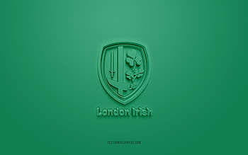 London Irish, creative 3D logo, green background, Premiership Rugby, 3d emblem, English rugby Club, England, 3d art, rugby, London Irish 3d logo HD wallpaper