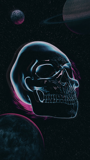 Skull in the Space, planets, craneo, skul HD phone wallpaper