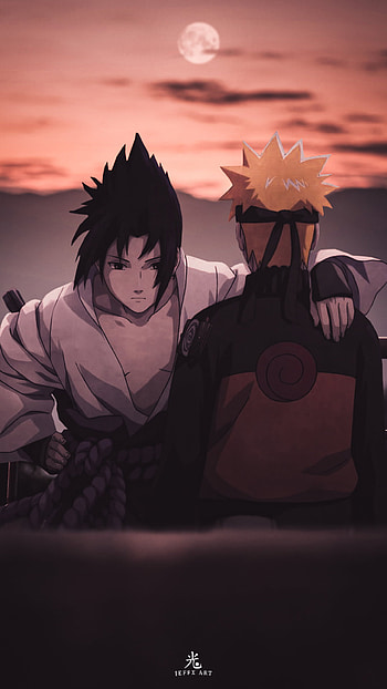SASUKE and NARUTO, cloud, sky, moon, narutoshippuden, narutouzumaki, sasukeuchiha, anime, uzumaki HD phone wallpaper