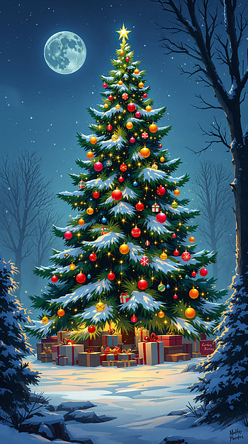 Moonlit Christmas Tree — Festive , Christmas, christmas tree HD phone wallpaper