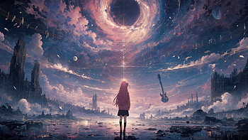 — Celestial Lullaby: Girl Before the Vortex HD wallpaper
