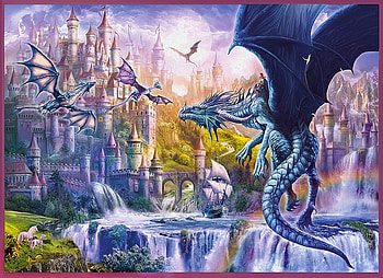 Dragon World, dragons, 3d, art, clouds, waterfall, castle HD wallpaper