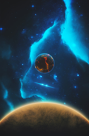 Planets, stars, nebula, art HD phone wallpaper
