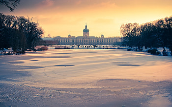 Landscape, Winter, Sunset, Architecture HD wallpaper