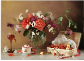 Spring Season Tea Party, tea party, still life, flowers, spring season HD wallpaper