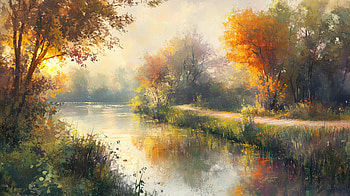 Serene Autumn Landscape: An Artistic, artistic, painting, landscape, nature HD wallpaper