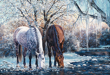 Winter's Beauty, winter, horses, painting, snow, trees HD wallpaper