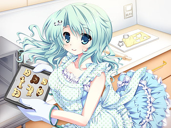 Yanase Satsuki, lover able, cook, cg, apron, game, cute, blue hair, girl HD wallpaper