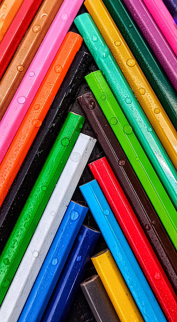 Drops, Macro, Multicolored, Motley, Wet, Pencils HD phone wallpaper