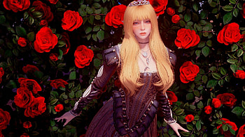 Princess, blonde, fantasy, flower, red, garden, girl HD wallpaper