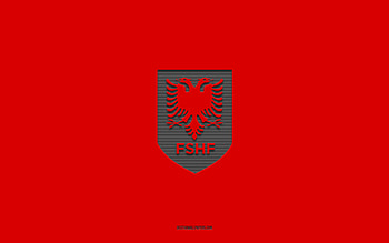 Albania national football team, red background, football team, emblem, UEFA, Albania, football, Albania national football team logo, Europe HD wallpaper