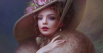 Fine Art, art, girl, flowers on hat, beautiful, nice, woman, digital, cornacchia, fantasy, pretty, fine, lovely, hat HD wallpaper