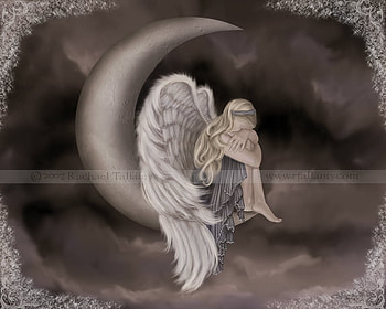 Sad_ Blond _Angel, angel, sky, moon, grey HD wallpaper