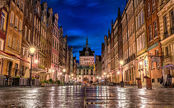 Gdansk, Poland, night, Gdansk, lanterns, street, Poland, houses HD wallpaper