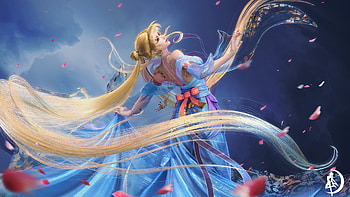 Princess Serenity, gorgeous, zjq, luna, blue, frumusete, blonde, girl, zjqart, superb, fantasy, sailor moon, yellow HD wallpaper