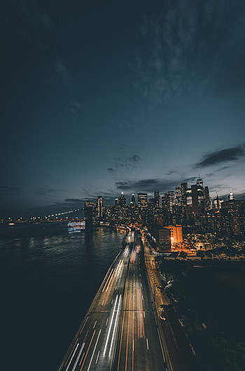 Cities, City, Coast, Road, Long Exposure, Night City HD phone wallpaper