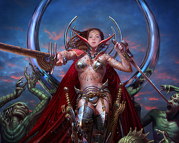 Watery Swordmaster Lise, girl, sword, fantasy, kyu yong eom, art, lise HD wallpaper