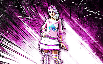 Starlie, grunge art, Fortnite Battle Royale, Fortnite characters, purple abstract rays, Starlie Skin, Fortnite, Starlie Fortnite HD wallpaper