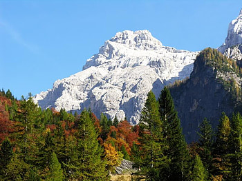 Dolomit Mountain, Italy, trees, white, sky, mountain HD wallpaper